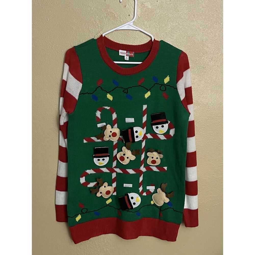 Merry Wear Tic Tac Toe Ugly Christmas Sweater Knit Top Size Medium